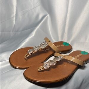 Elegant Tan Sandals with Crystal Accents